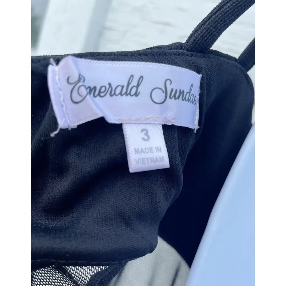 Emerald Sundae Dress Sz 3/4 Black Nude Lace Sequin Strappy Sleeveless Mini - Picture 5 of 6